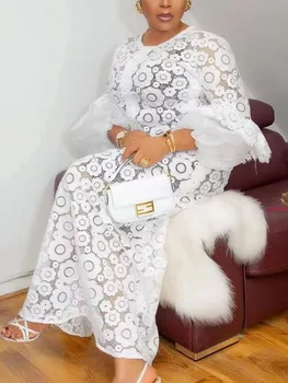 Valge-Aafrika Kleidid Naistele Õõnes Välja Elegantne 2022 Uus Moslemi Mood Abayas Dashiki Rüü Seal Kaftan Kaua, Maxi Kleit Ühes Tükis 1
