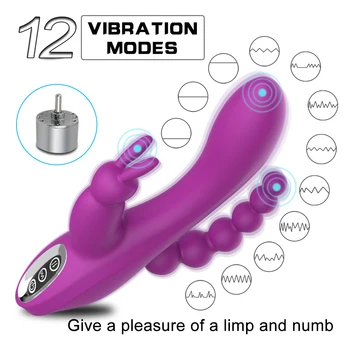 12 Funktsiooni Küülik Vibraator G-spot ja P-spot Anal Vibraator Triple Kõver Laetav Clit Stimulaator Dildo Vibraator Naistele 1