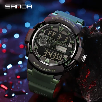 SANDA Helendav HD LED-Ekraan, Multi-Sport Kellad Meeste Sõjalise 50M veekindel Dual Display Quartz Watch Relogio Masculino 1