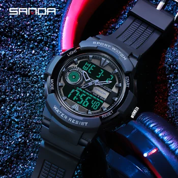 SANDA Helendav HD LED-Ekraan, Multi-Sport Kellad Meeste Sõjalise 50M veekindel Dual Display Quartz Watch Relogio Masculino 2