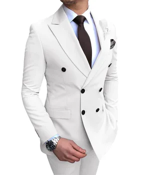 2022 Roheline Meeste Ülikond 2 Tükki kaherealine Piir Rinnamikrofon Korter Slim Fit Vabaaja Tuxedos Pulm(Pintsak+Püksid) 2